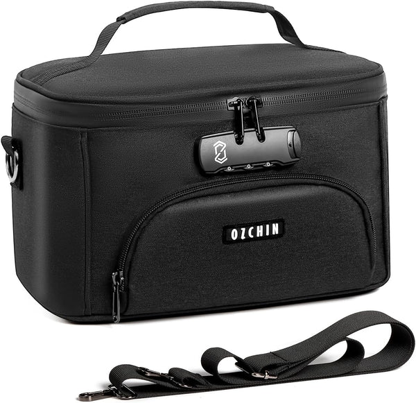 OZCHIN Large Storage Box with Combination Lock, Black Durable Travel Bag Organizer with Carbon Lining