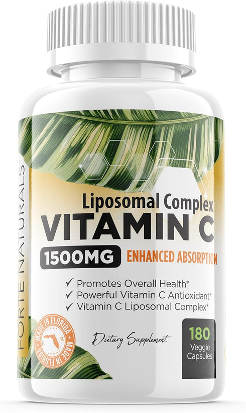 High Dose Vitamin C 1500mg Liposomal C Complex Supplement with Sunflower Lecithin - 180 Capsules