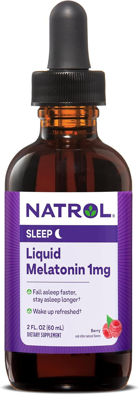 Natrol Sleep Liquid Melatonin 1mg, Berry-Flavored Liquid Sleep Aid for Adults, 2 Fl Oz, 15 Servings