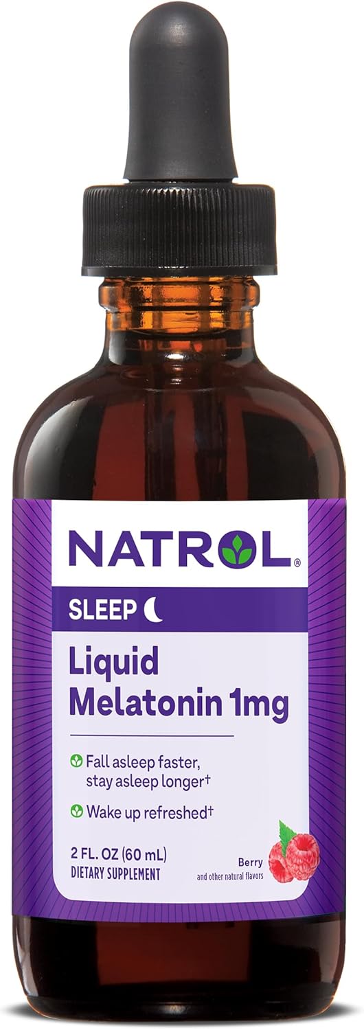 Natrol Sleep Liquid Melatonin 1mg, Berry-Flavored Liquid Sleep Aid for Adults, 2 Fl Oz, 15 Servings