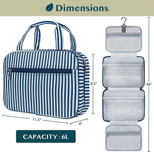 PAVILIA Hanging Toiletry Bag, Foldable Cosmetic Organizer for Women Men, Water Resistant Travel Essentials Kit, Navy