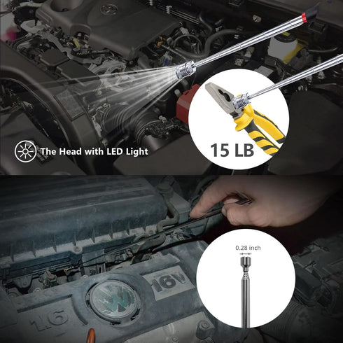 Set 1 15 lb 360 Telescoping Magnetic Pickup Tool with & Pick Up Sticks, Round and Square Adjustable Inspection Mirror
