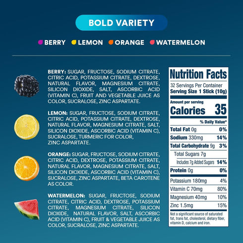 DripDrop Hydration Bold Variety Pack, Electrolyte Drink Mix Single Serve Packets, Non-GMO, Gluten Free, Vegan, 32 Sticks