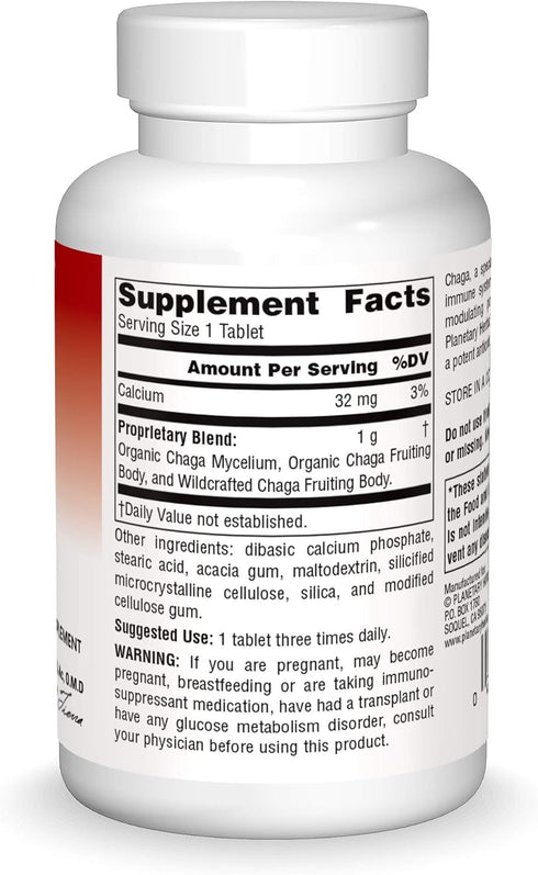 Planetary Herbals Chaga Full Spectrum, 60 Tablets, Enhance Cellular Immunity