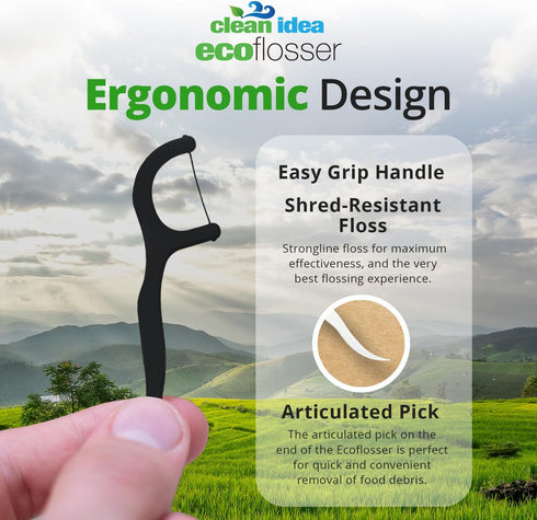 EcoFlosser 300 Picks, Charcoal Dental Floss Picks for Teeth Cleaning, Biodegradable and Eco-Friendly