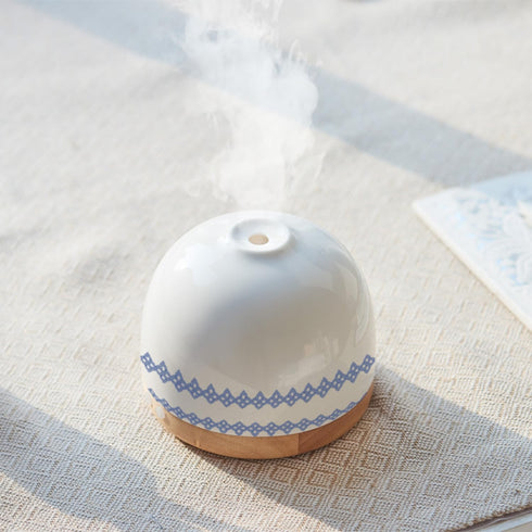 SLMIRACLE 300ml Luxurious Essential Ceramic Diffuser Round Aroma Diffuser Night Light Captivating Exquisite Blue