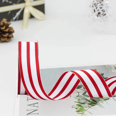 Fabric Ribbons - Red and White Plaid Ribbon for Crafts, 1 Inch Grosgrain Striped Ribbon for Gift Wrapping, 30 Yard
