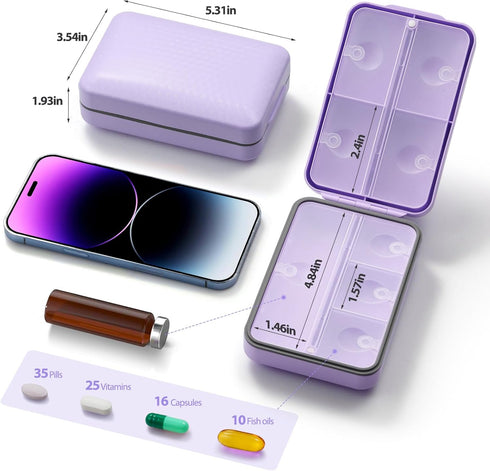 OUVBTX 8 Travel Pill Organizer with Blank Labels, Weekly Pill Box, Large Compartments Medicine Organizer