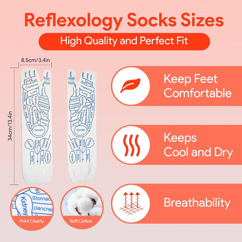 2 Pairs Reflexology Foot Massage Socks with Trigger Point Tool, Foot Pain Relief for Women and Men (Women)