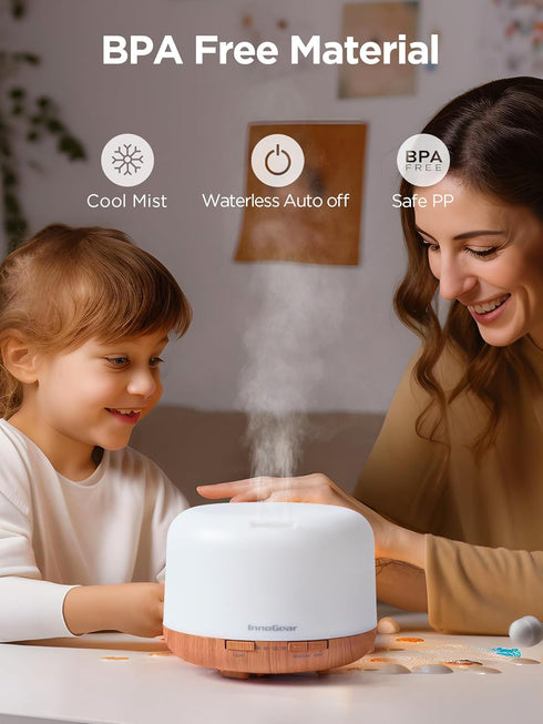 InnoGear 500ml Essential Oil Diffuser with Remote Control, Ultrasonic Aromatherapy Humidifier for Large Room