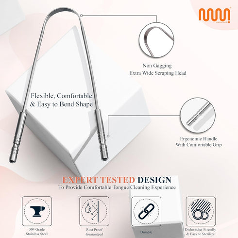 MasterMedi Tongue Scraper for Adults, 100% Stainless Steel & Copper, Easy to Use, Tongue Cleaner