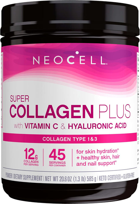 NeoCell Super Collagen Powder, Collagen Plus with Vitamin C & Hyaluronic Acid, Supports Healthy Hair, Skin & Nails, 12g