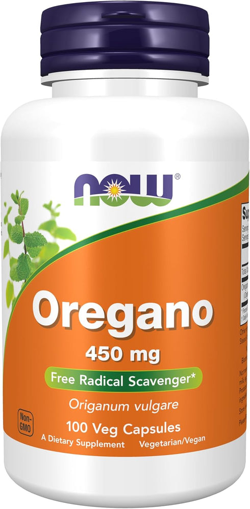 NOW Supplements Oregano 450mg - 100 Veg Capsules Free Radical Scavenger