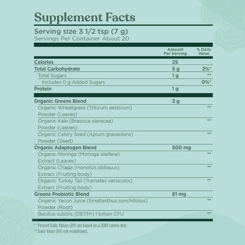 Four Sigmatic Organic Greens Powder - 4.94 oz - Superfood Powder with Probiotics & Prebiotics