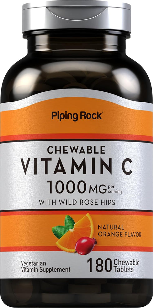 Piping Rock Vitamin C Chewable 1000mg, 180 Tablets, Orange Flavor, Vegetarian, Non-GMO, Gluten Free