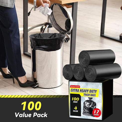 Wowflash 100 Count 17 4 Micron Extra Heavy Duty Gallon Trash Bags, Sturdy & Tear-Resistant Small Trash Bags
