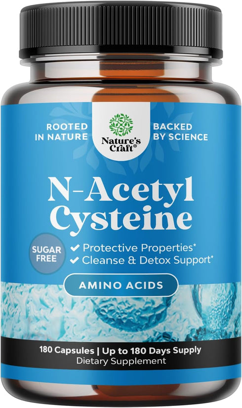 NAC Supplement N-Acetyl Cysteine 600mg - 180 Capsules, Vegan High Absorption for Liver Detox, Lung Health & Immunity