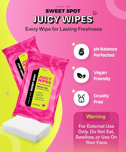 TASTE THE SWEET SPOT 10ct, 3-Pack SWEET SPOT Flushable Feminine Wipes for Odor Control, pH Balance - Paraben-Free