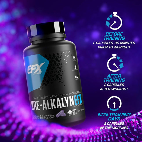 EFX Sports Kre-Alkalyn EFX, pH Correct Creatine Monohydrate Supplement, 60 Servings, 120 Capsules