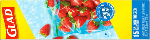 Glad Zipper Freezer Storage Plastic Bags, Gallon, 15 Count