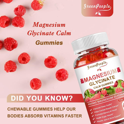 Magnesium Glycinate Gummies 400mg, Sugar Free Magnesium Potassium Supplement with Vitamin D, B6 & CoQ10 for Calm