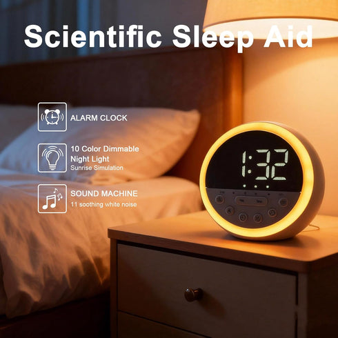 Sunrise Alarm Clock and Sound Machine Nightlight Adjustable Brightness, Rechargeable Wake Up Light Digital, Sleep