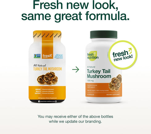 Fresh Nutrition Organic Turkey Tail Mushroom Extract Supplement, High in Beta Glucans, 90 Capsules