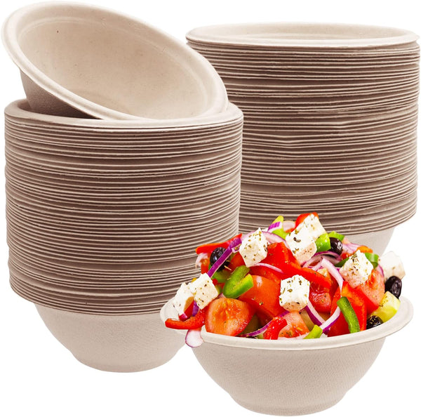 100 Pack Compostable 8oz Paper Bowls, Heavy-Duty Natural Disposable Bowls for Salad, Soup, Pasta & Dessert