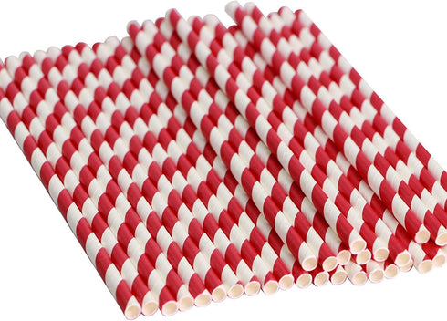 Webake Biodegradable Paper Straws Bulk 200 Red Striped Drinking Straws, Eco-Friendly Alternative for Parties