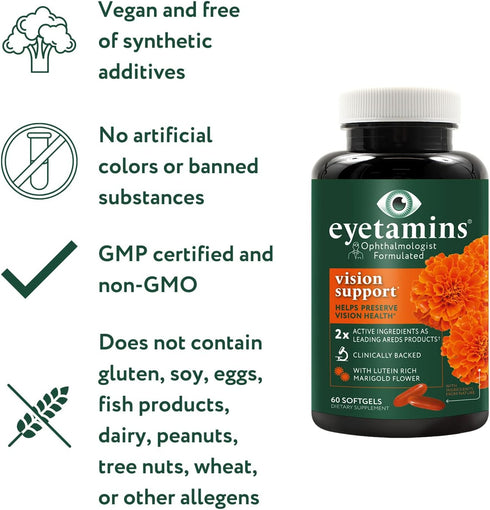 Vision Support 60 Capsules, Ophthalmologist-Formulated, Plant-Based, Vegan and Non-GMO