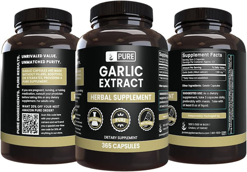 Pure Original Ingredients Garlic Extract (365 Capsules) No Fillers, Always Pure and Lab Verified