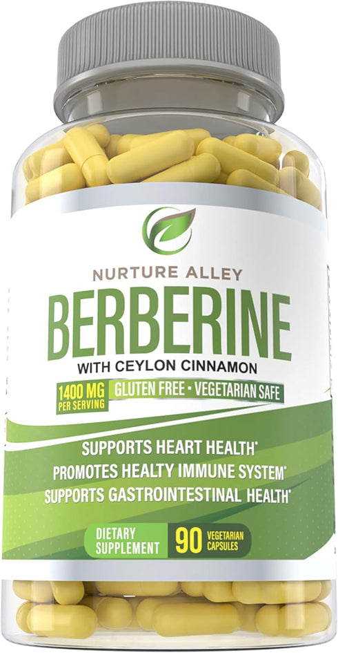 Berberine Complex - Berberine HCL 1200mg Plus Organic Ceylon Cinnamon 200mg - 90 Capsules - Supports Metabolism, Immune System - Berberine HCI Supplement