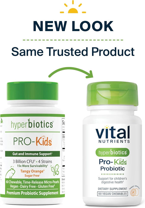 Hyperbiotics Vital Nutrients Pro Kids Probiotic, Allergen-Free Toddler Probiotics, 60 Chewable Tablets