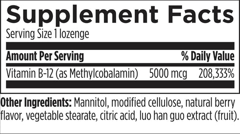 Designs for Health Vitamin B12 Lozenges - 5000 mcg Methylcobalamin - Vegan + Non-GMO, Natural Berry Flavor (60)