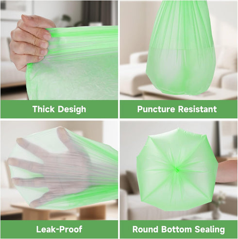 heihaily 6 100 Count Biodegradable Gallon Trash Bags - Compostable Unscented Green Medium Garbage Bag Leakproof & Tear