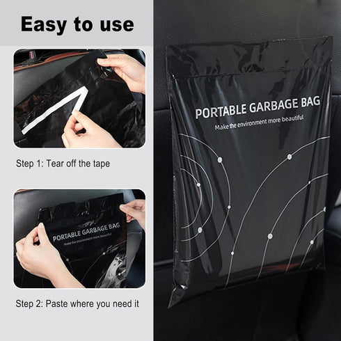 Disposable Trash Bags for Cars, 100 Pcs Vomit Bags, Portable Drawstring, Self Adhesive Cleaning Bags