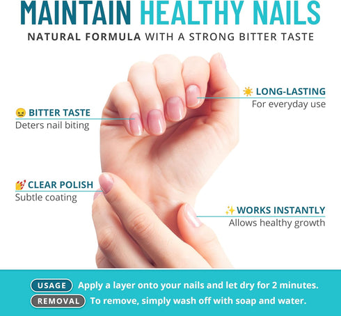 Stop Nail Biting Treatment, Clear Bitter-Tasting Nail Polish for Healthy Nail Growth (0.5 fl oz)