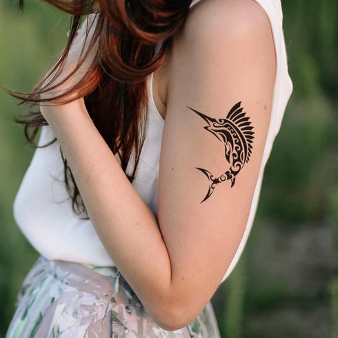 12 Sheets Temporary Tattoos for Men | Maori Stingray Shark Whale Polynesian Tribal Fake Tattoo