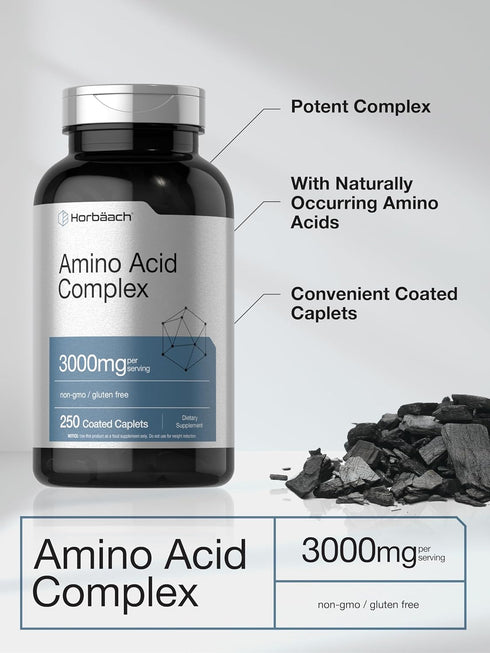 Horbaach Amino Acid Complex 3000mg - 250 Caplets, Non-GMO, Gluten Free Supplement