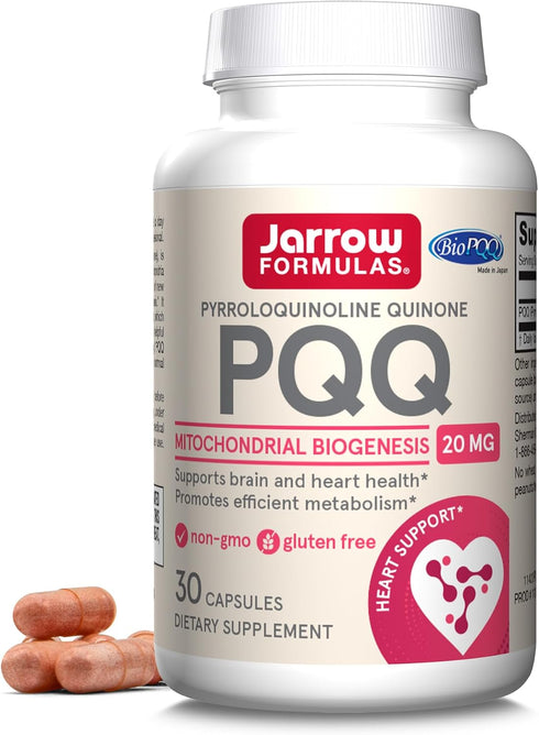 Jarrow Formulas PQQ 20 mg, Dietary Supplement, 30 Veggie Capsules for Heart, Brain, and Metabolism Support, 30 Day