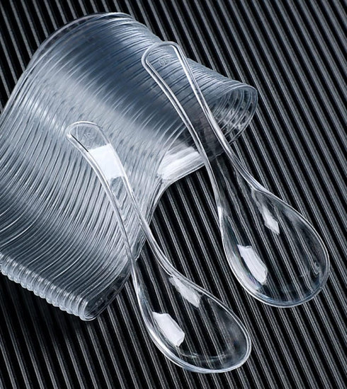 50 PCS Clear Plastic Disposable Spoons, Asian Soup Spoons, Chinese Tasting Spoons, Plastic Cutlery with Round Bottom
