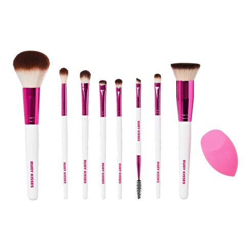 Ruby Kisses 9PCS Makeup Brush Set, Includes Powder, Blending, Eyeshadow, Eyebrow, Eyeliner Brushes and Sponge
