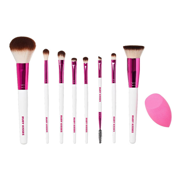 Ruby Kisses 9PCS Makeup Brush Set, Includes Powder, Blending, Eyeshadow, Eyebrow, Eyeliner Brushes and Sponge