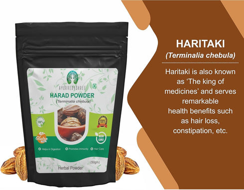 Haritaki Powder 50 Gm I Terminalia Chebula Powder I an Ayurvedic Herb for Vata I Vata Kapha and Pitta BalancerI Non GMO I Gluten Free I GMP Cerfitied