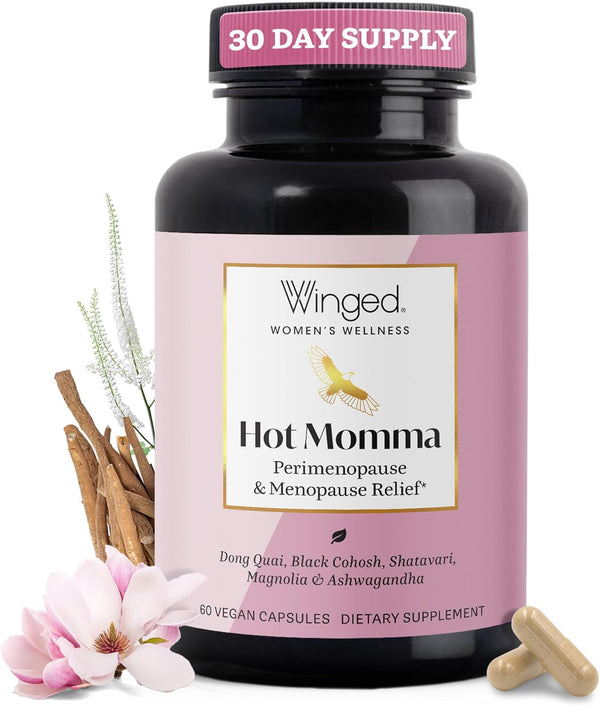 Winged Wellness Hot Momma Menopause Supplements for Women - Hormone-Free Menopause Relief