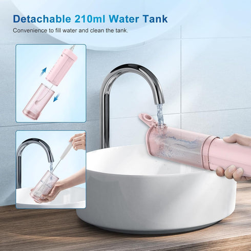 Mini Portable Water Flosser, Telescopic Tank, 4 Modes, IPX7 Waterproof, Teeth Cleaner for Home & Travel (Pink)
