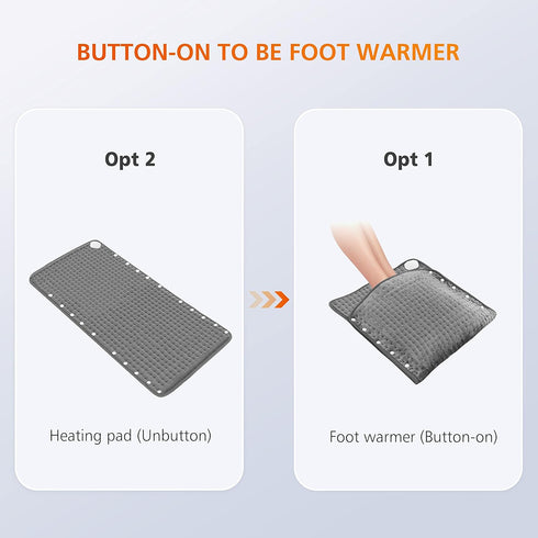 Snailax Heating Pad & Foot Warmer, 17”x33”, Washable Fast Heated Pads for Back Pain Relief, Grey