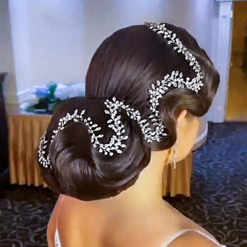 Wedding Bridal Crystal Long Hair Vines Head Piece, Beaded Bohemian Jewelry Headband (Short Silver-50cm)