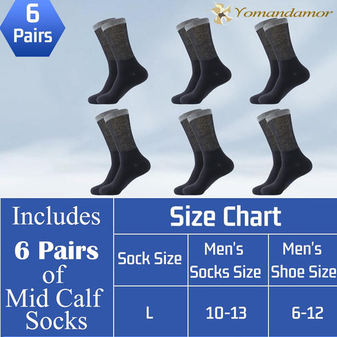 Yomandamor Best Mens Mid-Calf Diabetic Socks, 6 Pairs, L Size (Socks Size: 10-13)