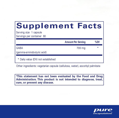 Pure Encapsulations GABA - Supplement to Support Relaxation & Moderation of Occasional Stress - with Premium GABA Amino Acids - 60 Capsules